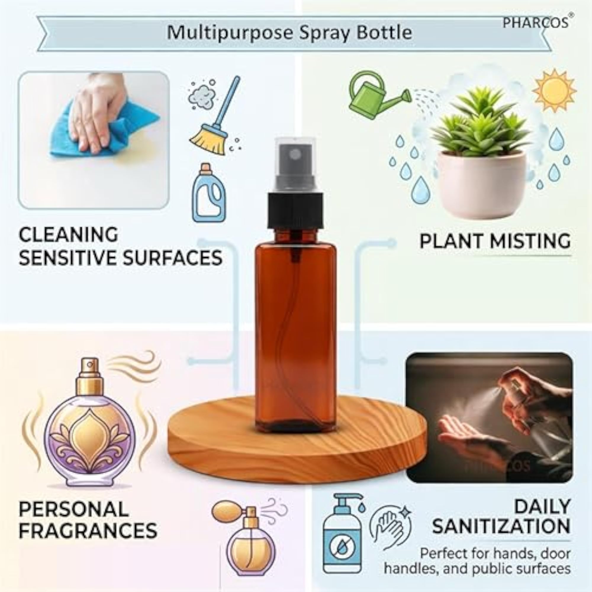 Refillable Empty Brown Spray Bottle 100ML, Leak Proof